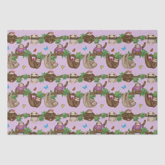 Stanley Sloth & friends purple tissue paper (Front)