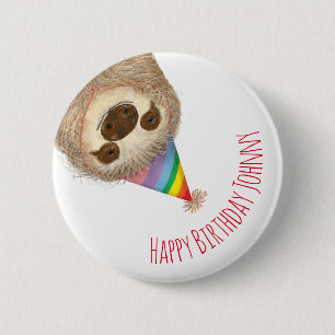Stanley sloth personalised happy birthday badge 2 inch round button