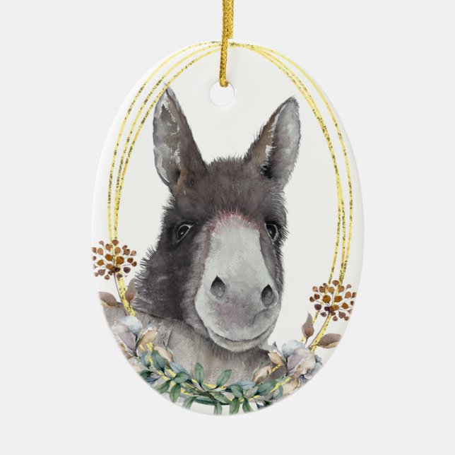 Stanley the Christmas Donkey Ceramic Ornament (Front)