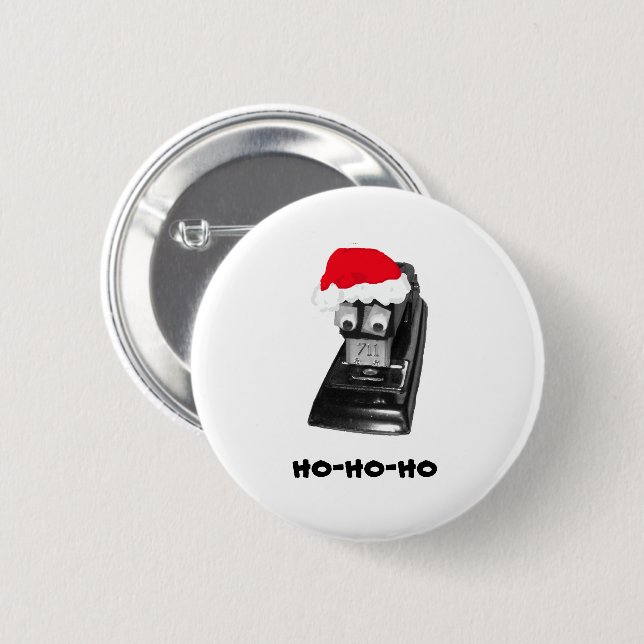 Stapler with Googly Eyes, Santa Hat, HoHoHo 2 Inch Round Button (Front & Back)