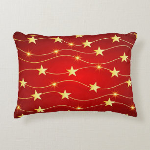 Star Adorned Ruby Red Pattern Accent Pillow