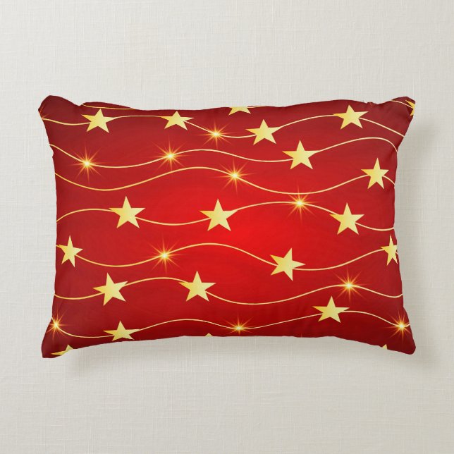 Star Adorned Ruby Red Pattern  Accent Pillow (Front)