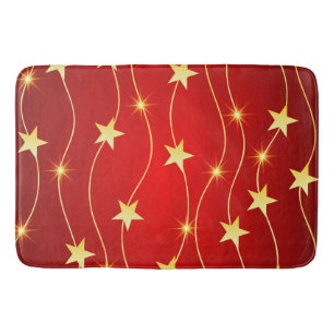 Star Adorned Ruby Red Pattern Bath Mat