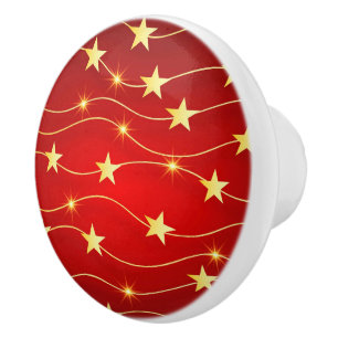 Star Adorned Ruby Red Pattern Ceramic Knob