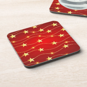 Star Adorned Ruby Red Pattern  Coaster