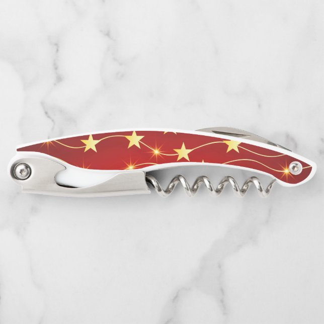 Star Adorned Ruby Red Pattern  Corkscrew (Front)