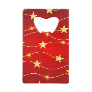 Star Adorned Ruby Red Pattern  Credit Card Bottle Opener