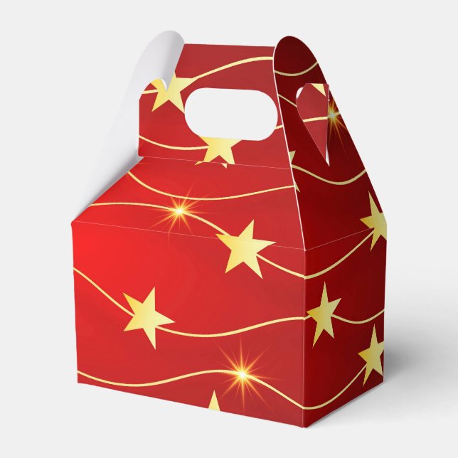 Star Adorned Ruby Red Pattern  Favor Box (Front Side)