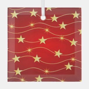 Star Adorned Ruby Red Pattern Glass Ornament