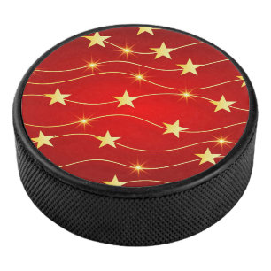 Star Adorned Ruby Red Pattern Hockey Puck