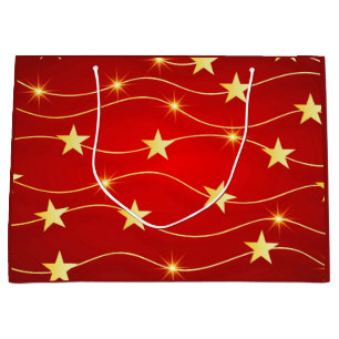 Star Adorned Ruby Red Pattern Large Gift Bag