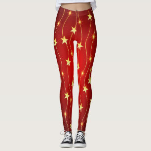 Star Adorned Ruby Red Pattern  Leggings