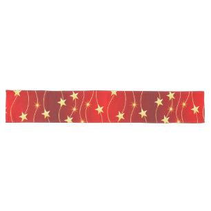 Star Adorned Ruby Red Pattern  Long Table Runner