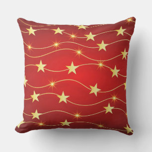 Star Adorned Ruby Red Pattern Outdoor Pillow