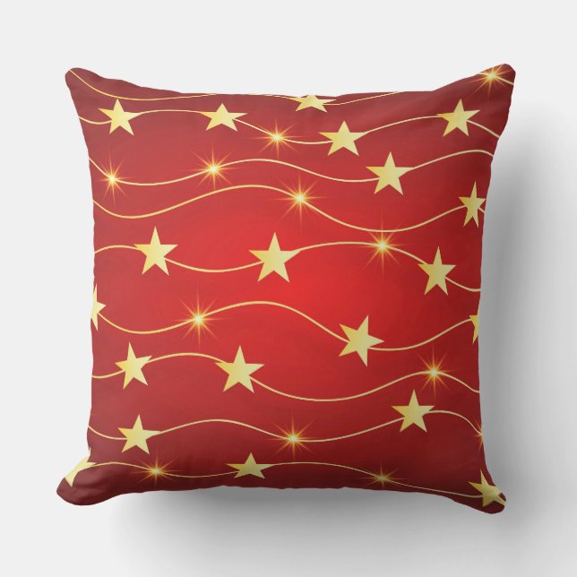 Star Adorned Ruby Red Pattern  Outdoor Pillow (Front)