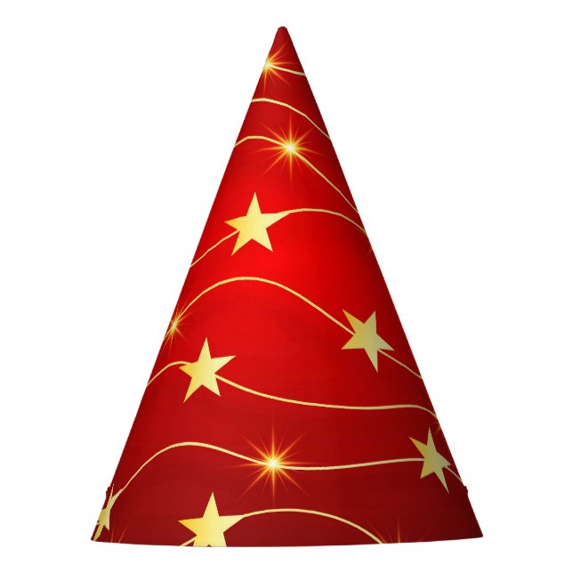 Star Adorned Ruby Red Pattern  Party Hat (Front)