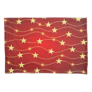 Star Adorned Ruby Red Pattern  Pillowcase