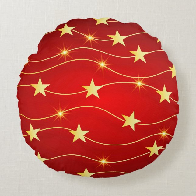 Star Adorned Ruby Red Pattern  Round Pillow (Front)