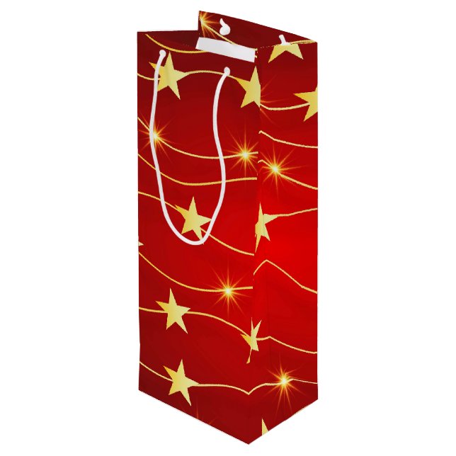 Star Adorned Ruby Red Pattern  Wine Gift Bag (Back Angled)