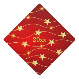 Star Adorned Ruby Red Pattern Year  Graduation Cap Topper