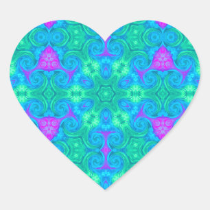 Star and Curls in Green Blue and Pink  Heart Sticker