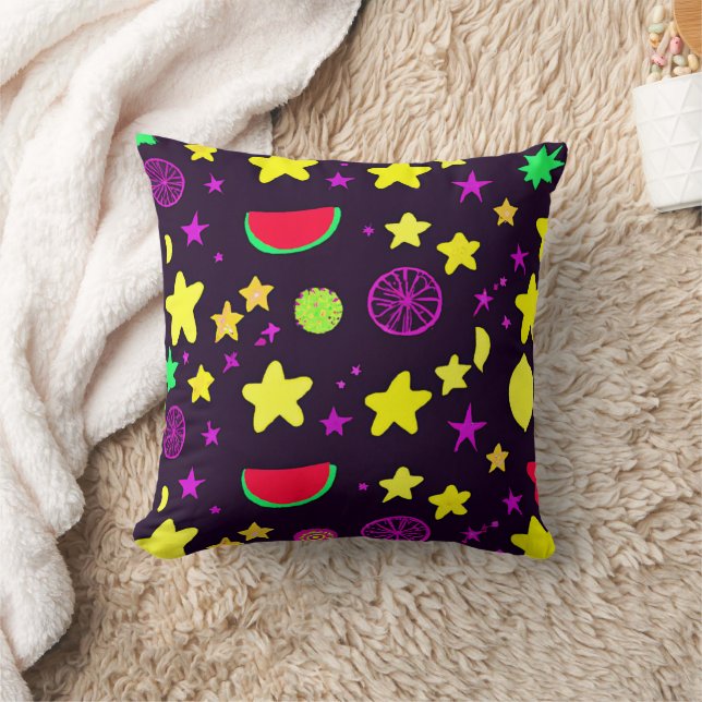 Star And Fruits Colourful Pattern Throw Pillow (Blanket)