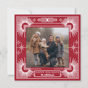 Star Art Deco Photo Happy Holiday Red Card