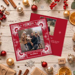 Star Art Deco Photo Happy Holiday Red Card