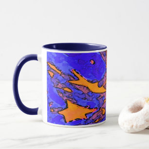 Star Art Mug with Navy Blue Handle and Inside