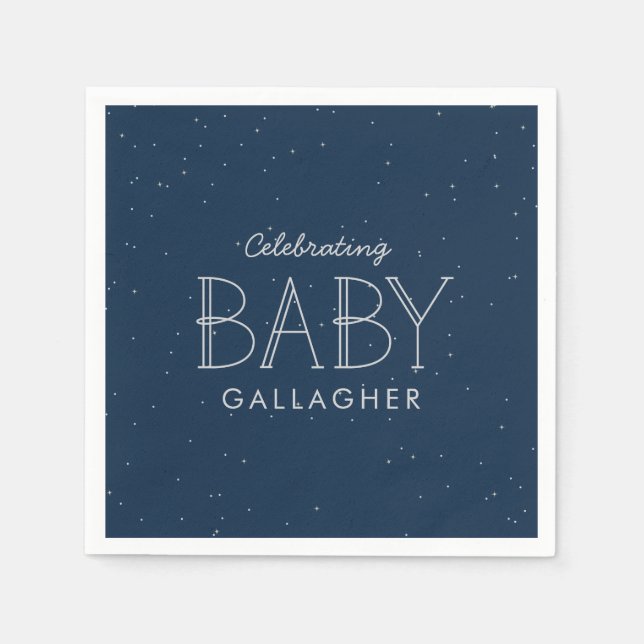 Star baby shower navy blue personalized napkin (Front)