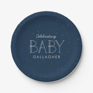 Star baby shower navy blue personalized paper plate
