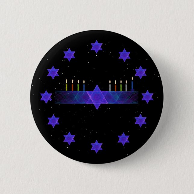 Star Bar Menorah 2 Inch Round Button (Front)