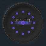 Star Bar Menorah Paper Plate<br><div class="desc">For your Chanukkah party. A purple and blue fractal image,  with a Magen David (Star of David),  in the middle,  as a Chanukkah menorah. All on a starfield background. This image is also available on Chanukkah party invitations and many other items.</div>