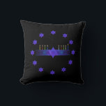 Star Bar Menorah Throw Pillow<br><div class="desc">A purple and blue fractal image,  with a Magen David (Star of David),  in the middle,  as a Chanukkah menorah.  The motif is repeated as a border of 12 stars. The candles have been lit.</div>