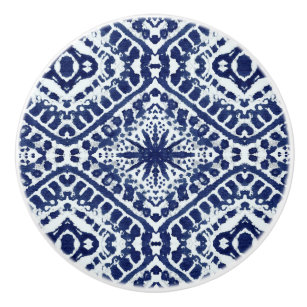 Star Batik Beach Ocean Navy Blue White Modern  Ceramic Knob