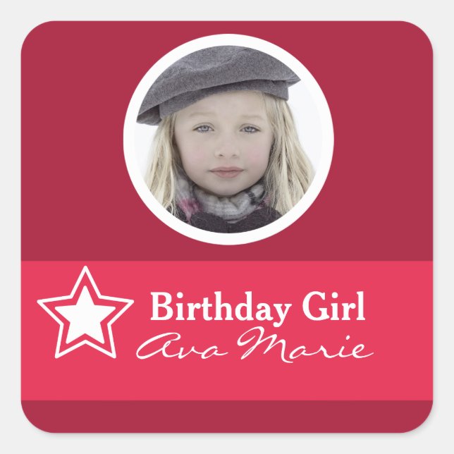 Star Birthday Girl Party Photo Square Sticker (Front)
