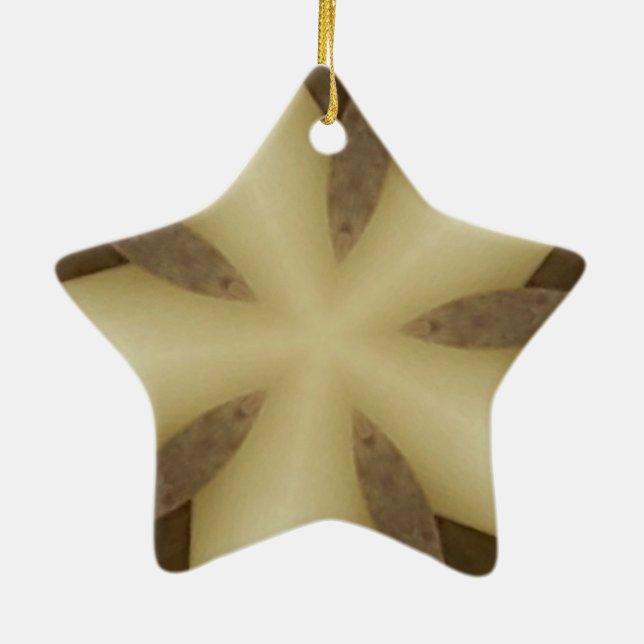 Star Brown White Rustic Design Colours Ceramic Ornament (Back)