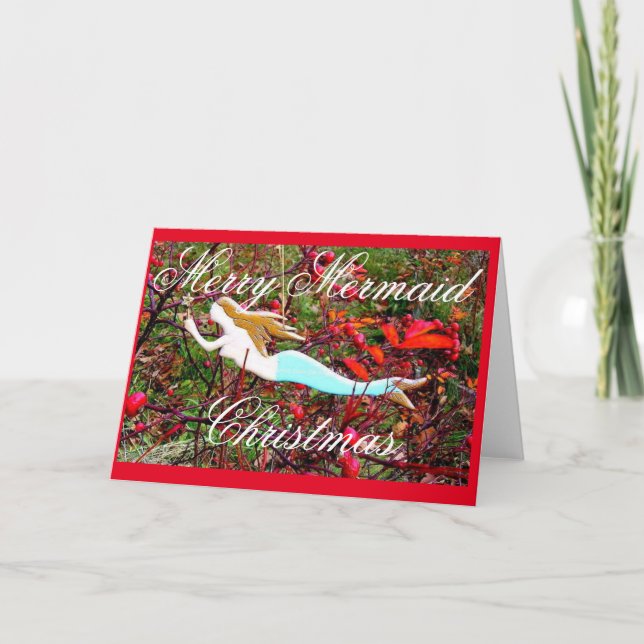 star carrying mermaid Merry Christmas Holiday Card (Front)