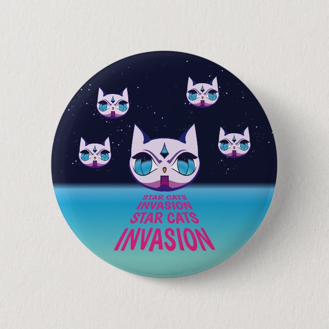 Star Cat Invasion 2 Inch Round Button (Front)