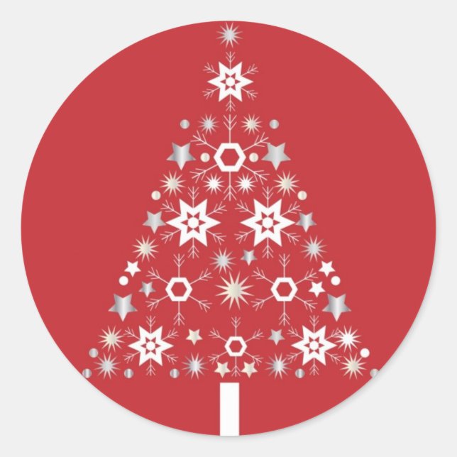 Star Christmas Tree on red background Classic Round Sticker (Front)