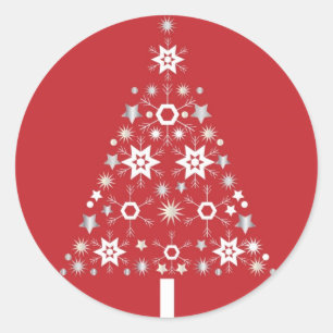 Star Christmas Tree on red background Classic Round Sticker