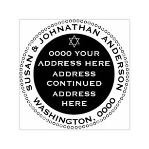 Star david jewish return address round black white self-inking stamp