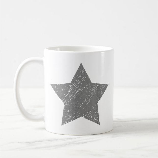 Star Distressed Grey Vintage Star Coffee Mug (Left)