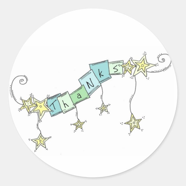 Star Doodles, Thanks Classic Round Sticker (Front)