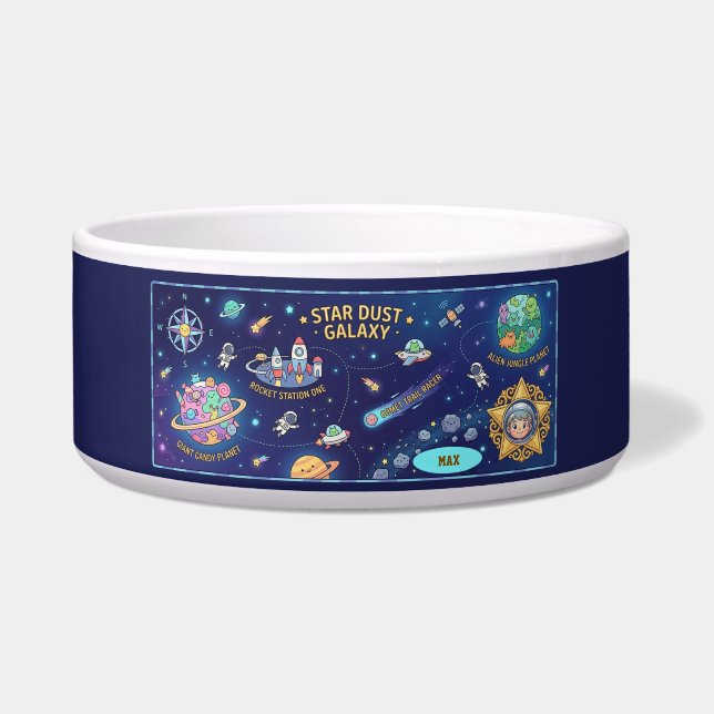 Star Dust Galaxy Space Map Ceramic Pet Bowl (Front)