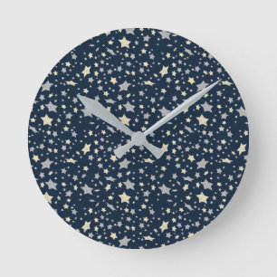 Star Elegant Modern Navy Blue Round Clock