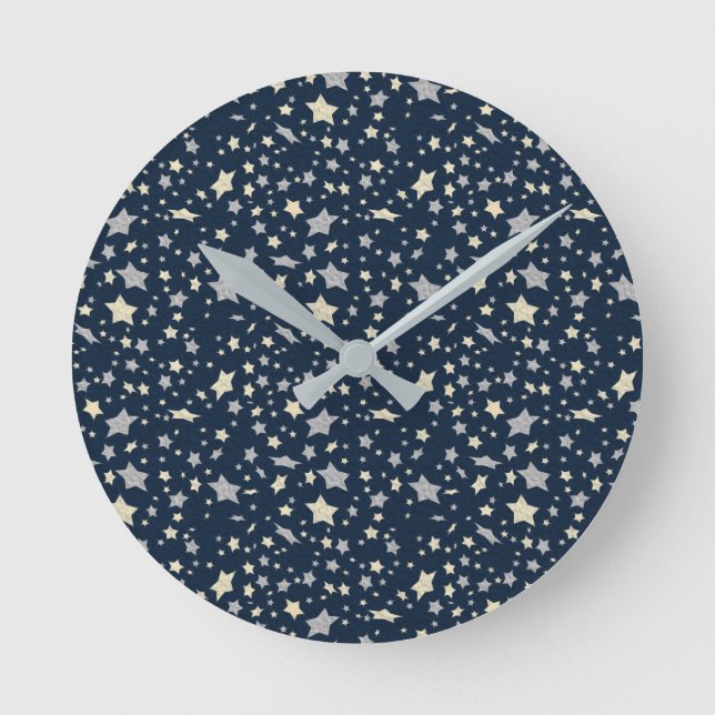 Star Elegant Modern Navy Blue Round Clock (Front)