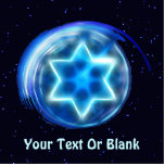 Star Encircled Fractal Photo Sculpture Magnet<br><div class="desc">A blue and purple-toned fractal image of a Star of David in a circle; superimposed on a starry background. Add your own text.</div>