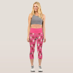 Star fish and shells pink pattern capri leggings