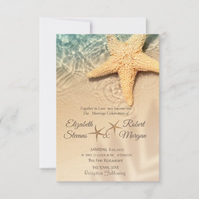 Star fish Sand Beach Wedding  Invitation (Front)